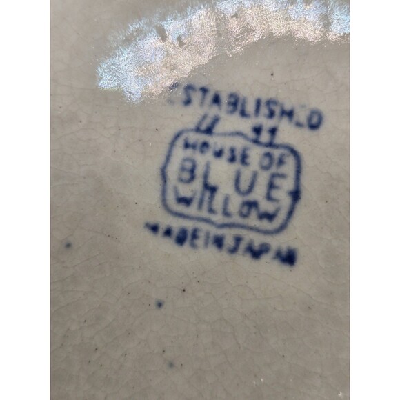 Antique Blue Willow Oval Veg. Serving Bowl 10 Inch, Japan Chip - Picture 12 of 15